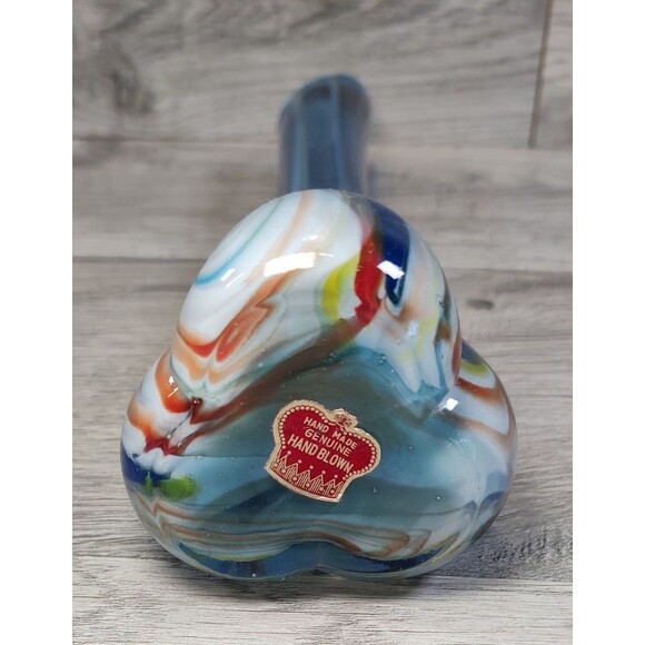 Vintage 10.5” Hand Made & Blown Blue Swirl Swung Stretch Glass Bud Vase Japan - Picture 10 of 10